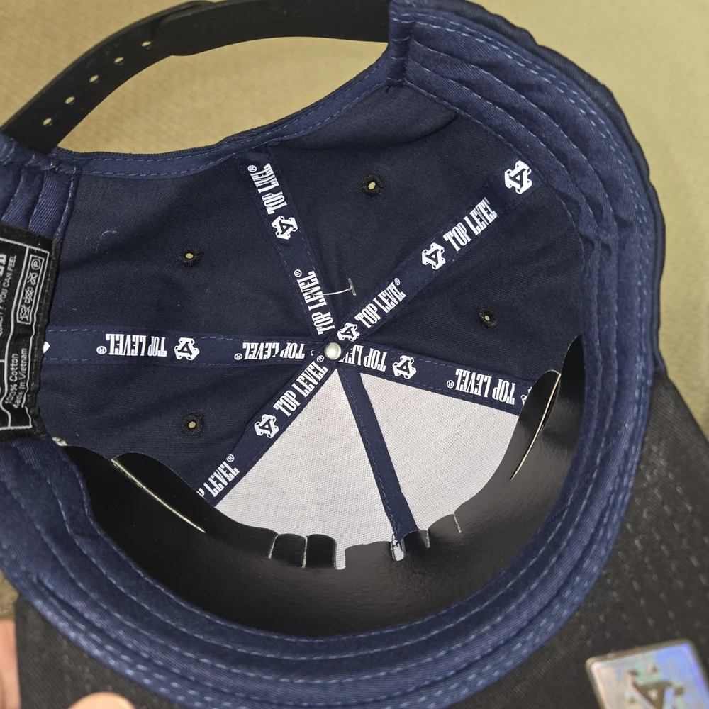 Top Level Men's Snapback Hat. Navy With Gold Hardware. Bear Body